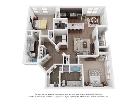 Floor plan for 2 beds, 2 baths, 1280 sqft